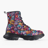 Casual Leather Chunky Boots Colorful Cartoon Monsters