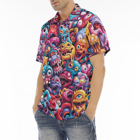 Men's Polo Shirt Colorful Cartoon Monsters