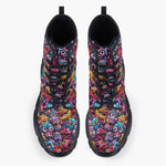 Casual Leather Chunky Boots Colorful Cartoon Monsters