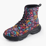 Casual Leather Chunky Boots Colorful Cartoon Monsters