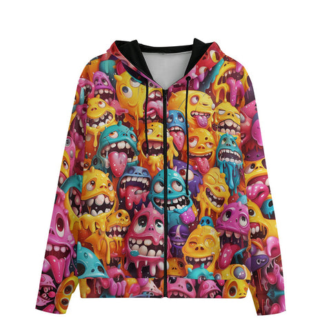 Men's Zip Up Hoodie Colorful Cartoon Monsters