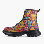 Casual Leather Chunky Boots Colorful Cartoon Monsters