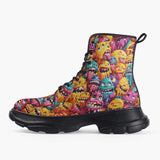 Casual Leather Chunky Boots Colorful Cartoon Monsters