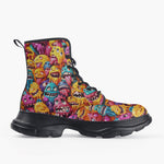 Casual Leather Chunky Boots Colorful Cartoon Monsters