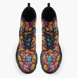 Casual Leather Chunky Boots Colorful Cartoon Monsters