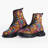 Casual Leather Chunky Boots Colorful Cartoon Monsters