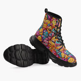 Casual Leather Chunky Boots Colorful Cartoon Monsters