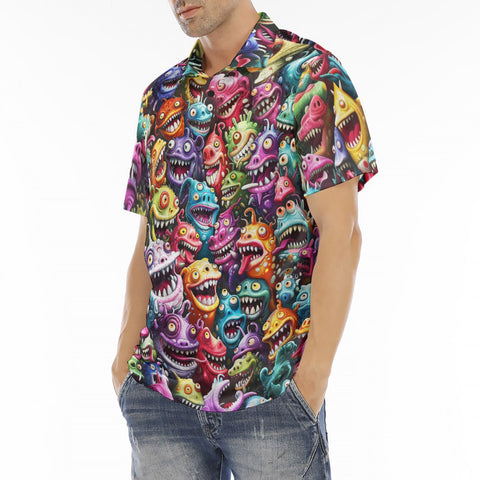 Men's Polo Shirt Colorful Cartoon Monsters