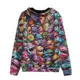 Men's Zip Up Hoodie Colorful Cartoon Monsters