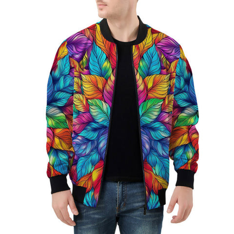 Bomber Jacket Vibrant Colorful Leaves