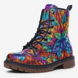 Leather Boots Vibrant Colorful Leaves