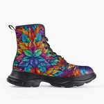 Casual Leather Chunky Boots Vibrant Colorful Leaves