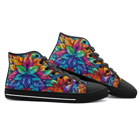 High-Top Canvas Shoes Vibrant Colorful Leaves