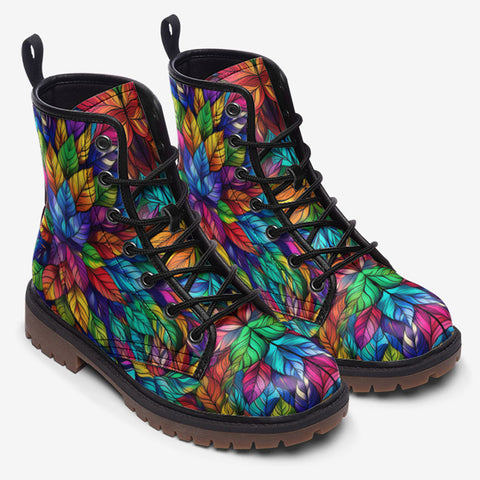 Leather Boots Colorful Kaleidoscop Leaves