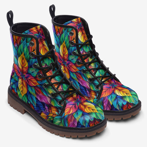 Leather Boots Colorful Floral Pattern