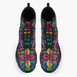 Casual Leather Chunky Boots Colorful Floral Pattern