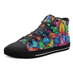 High-Top Canvas Shoes Vibrant Rainbow Leaves