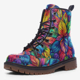 Leather Boots Vibrant Rainbow Leaves