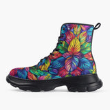 Casual Leather Chunky Boots Vibrant Rainbow Leaves