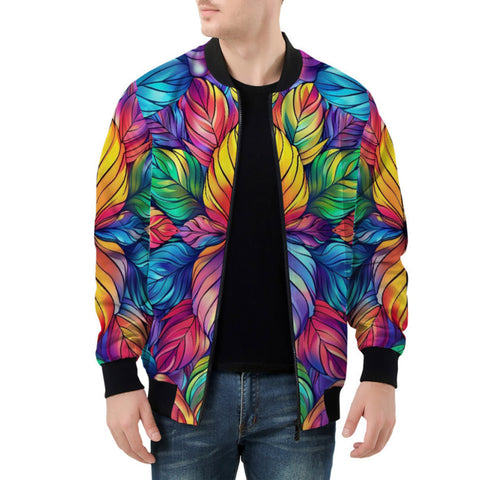 Bomber Jacket Vibrant Rainbow Leaves