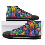 High-Top Canvas Shoes Vibrant Rainbow Leaves