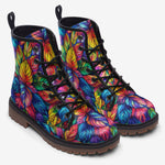 Leather Boots Vibrant Rainbow Leaves