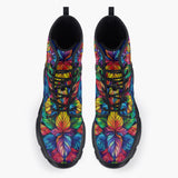 Casual Leather Chunky Boots Vibrant Rainbow Leaves