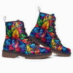 Leather Boots Vibrant Rainbow Leaves