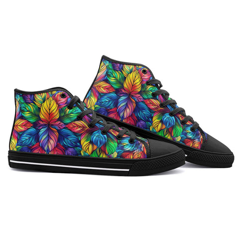 High-Top Canvas Shoes Vibrant Rainbow Leaves