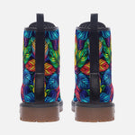 Leather Boots Vibrant Rainbow Leaves