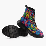 Casual Leather Chunky Boots Vibrant Rainbow Leaves