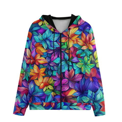 Men's Zip Up Hoodie Colorful Leaves