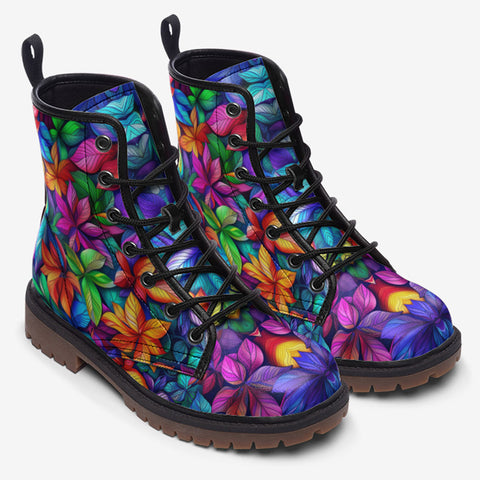 Leather Boots Colorful Leaves