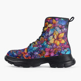 Casual Leather Chunky Boots Vibrant Colorful Leaves