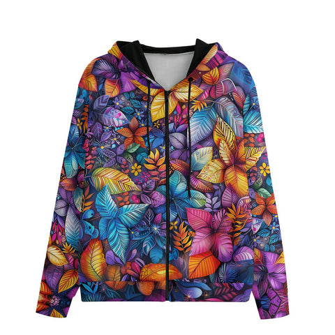 Men's Zip Up Hoodie Vibrant Colorful Leaves