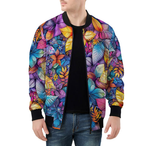 Bomber Jacket Vibrant Colorful Leaves