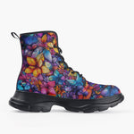 Casual Leather Chunky Boots Vibrant Colorful Leaves