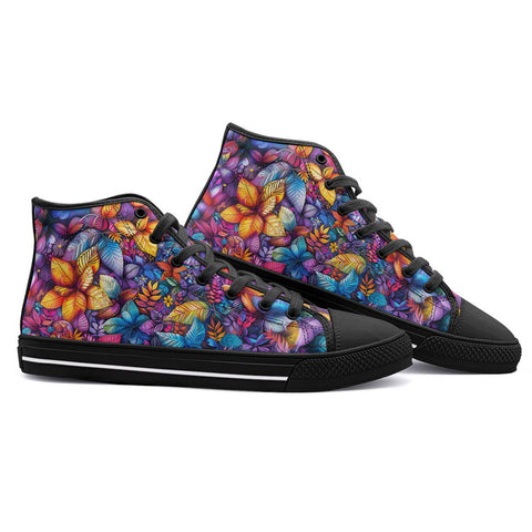 High-Top Canvas Shoes Vibrant Colorful Leaves
