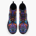 Casual Leather Chunky Boots Vibrant Colorful Leaves