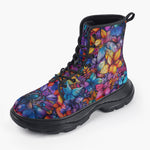 Casual Leather Chunky Boots Vibrant Colorful Leaves