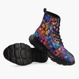 Casual Leather Chunky Boots Vibrant Colorful Leaves