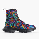 Casual Leather Chunky Boots Vibrant Colorful Geometric Shapes