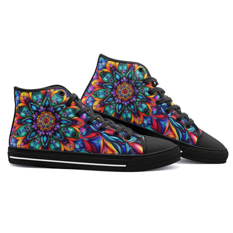 High-Top Canvas Shoes Vibrant Colorful Geometric Shapes