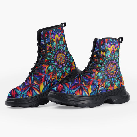 Casual Leather Chunky Boots Vibrant Colorful Geometric Shapes