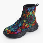 Casual Leather Chunky Boots Colorful Abstract Digital Art
