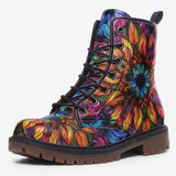 Leather Boots Rainbow Colored Flowers