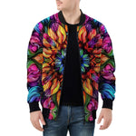 Bomber Jacket Rainbow Colored Flowers
