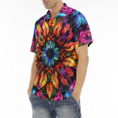 Men's Polo Shirt Rainbow Colored Flowers