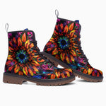 Leather Boots Rainbow Colored Flowers