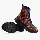 Casual Leather Chunky Boots Rainbow Colored Flowers